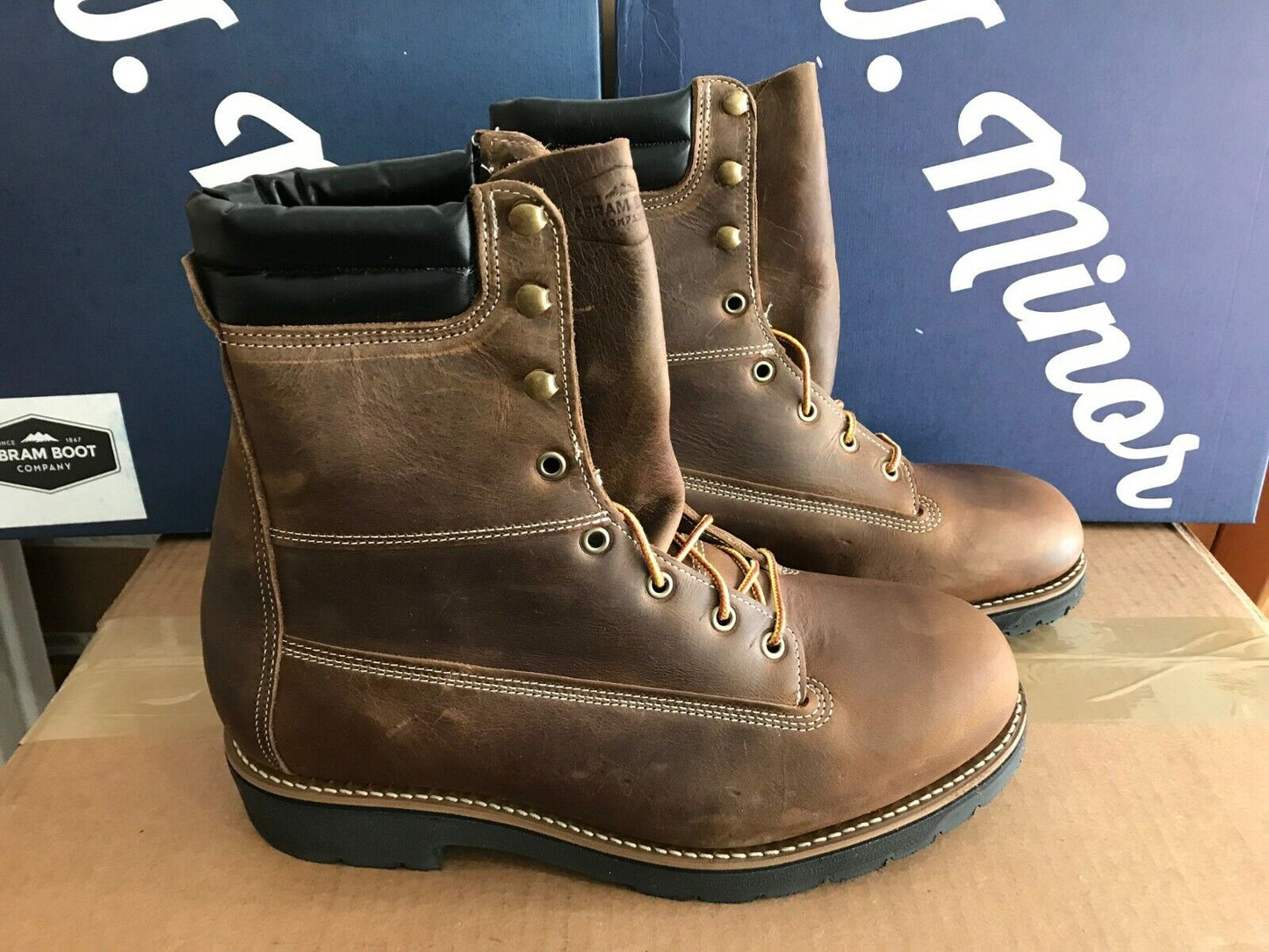 ABRAM BOOT Genesee 8" Steel Toe Work Boot (3310212, Soft Lthr, Slip Resist, USA)